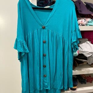 Beeson River Blue Ruffled Flutter Sleeve Blouse